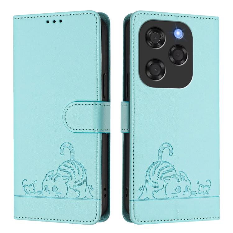 For Coolpad X100 Cat Rat Embossed Pattern RFID Leather Phone Case with Lanyard