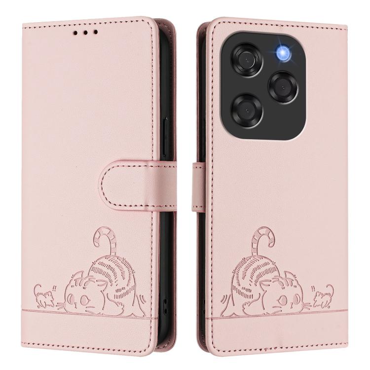 For Coolpad X100 Cat Rat Embossed Pattern RFID Leather Phone Case with Lanyard