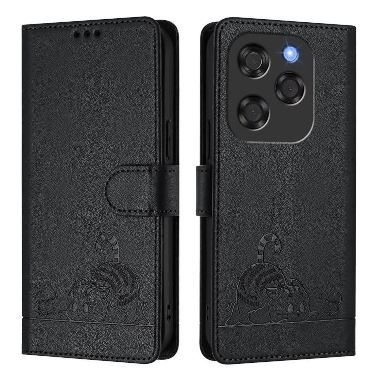 For Coolpad X100 Cat Rat Embossed Pattern RFID Leather Phone Case with Lanyard