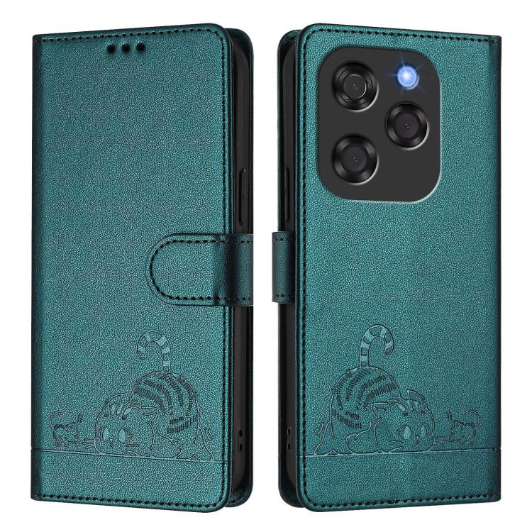 For Coolpad X100 Cat Rat Embossed Pattern RFID Leather Phone Case with Lanyard