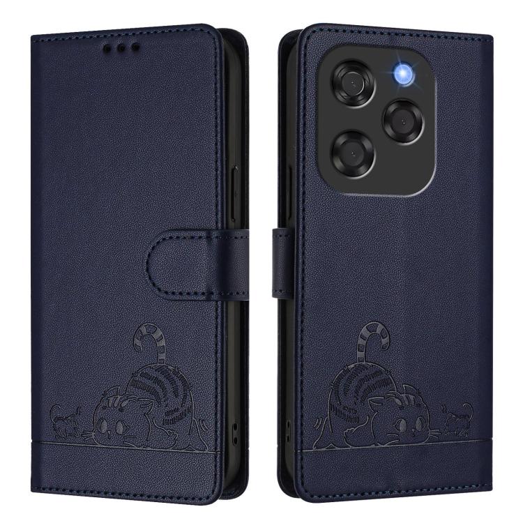 For Coolpad X100 Cat Rat Embossed Pattern RFID Leather Phone Case with Lanyard