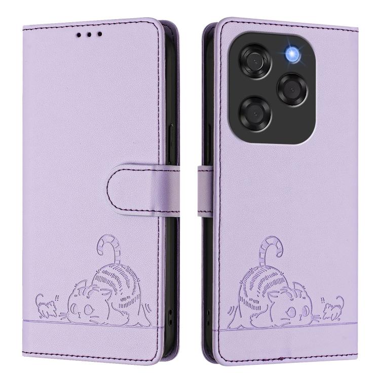 For Coolpad X100 Cat Rat Embossed Pattern RFID Leather Phone Case with Lanyard