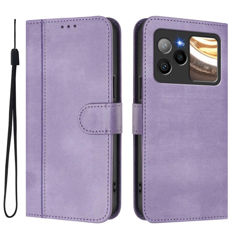 For BLU Bold N4 Line Splicing Buckle Retro Leather Phone Case