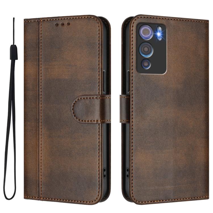 For Doogee N60 Pro Line Splicing Buckle Retro Leather Phone Case