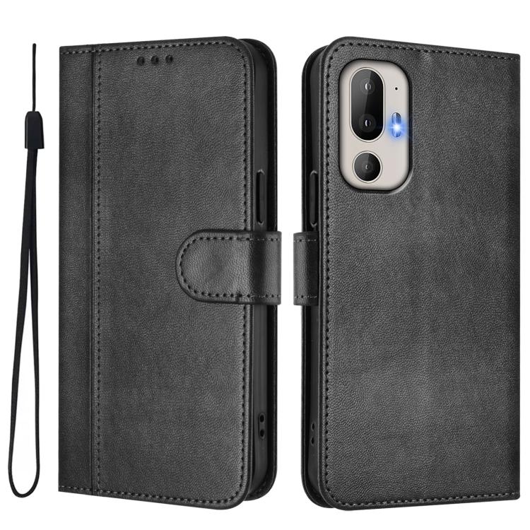 For HTC U24 Line Splicing Buckle Retro Leather Phone Case