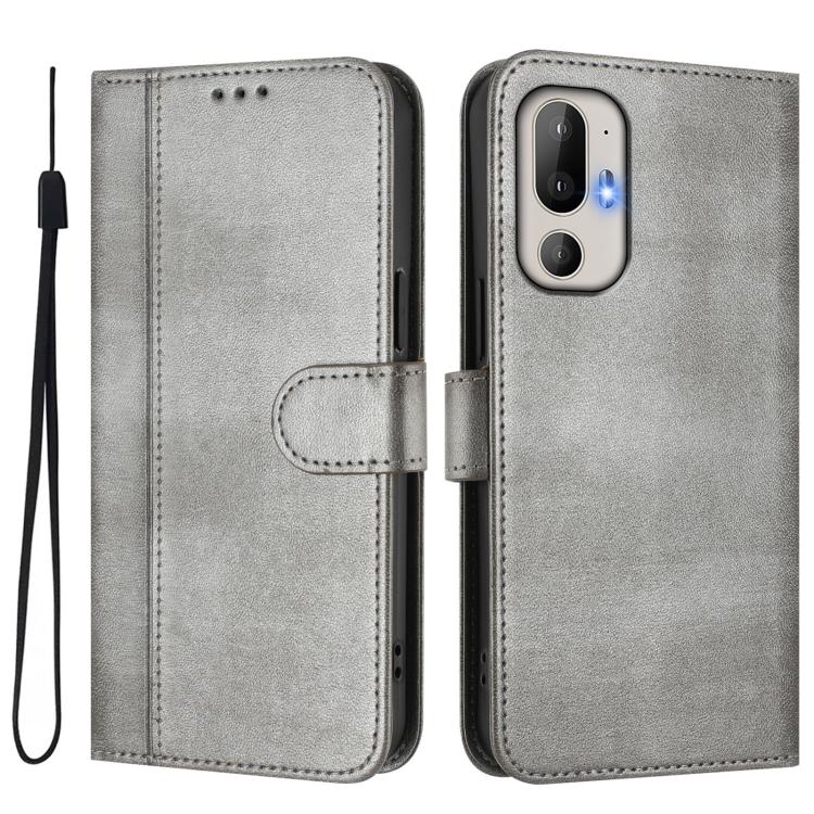 For HTC U24 Line Splicing Buckle Retro Leather Phone Case