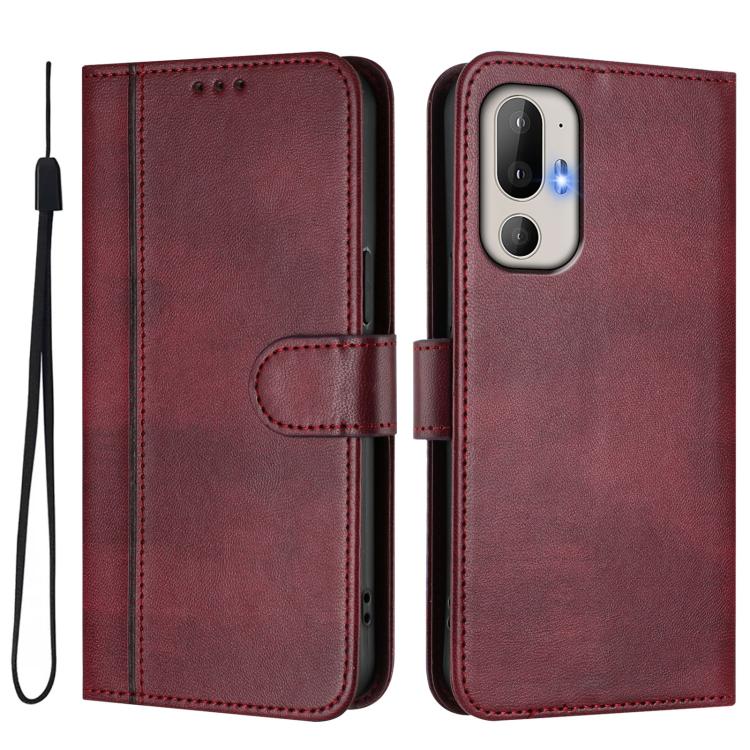 For HTC U24 Line Splicing Buckle Retro Leather Phone Case