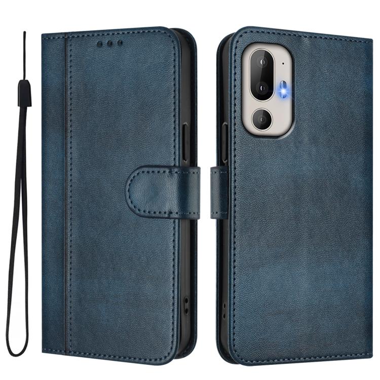 For HTC U24 Line Splicing Buckle Retro Leather Phone Case