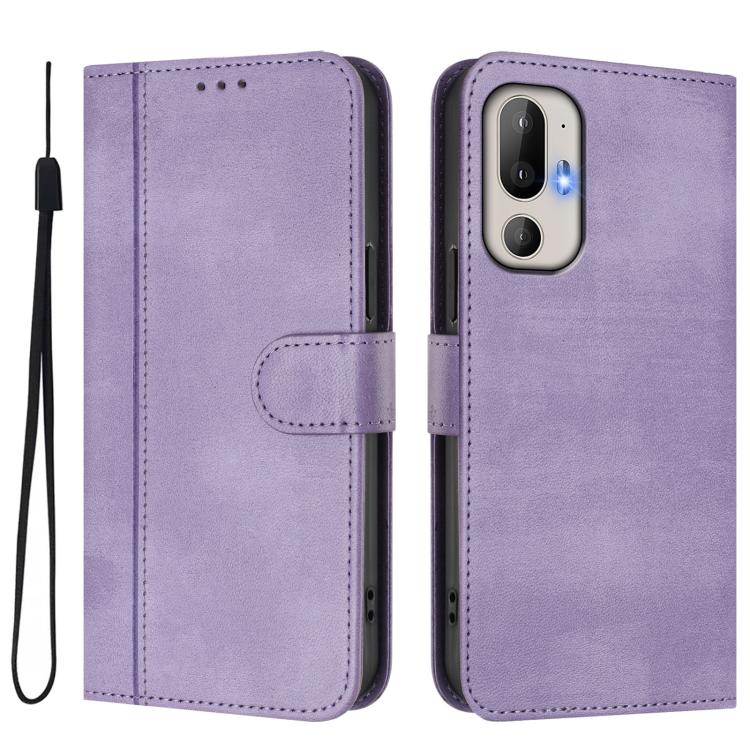 For HTC U24 Line Splicing Buckle Retro Leather Phone Case