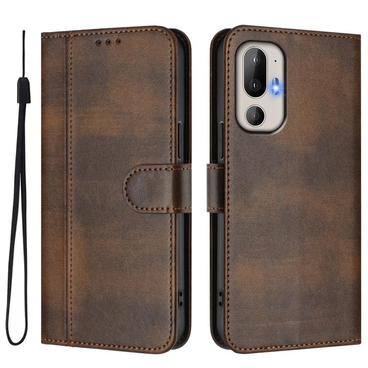 For HTC U24 Line Splicing Buckle Retro Leather Phone Case