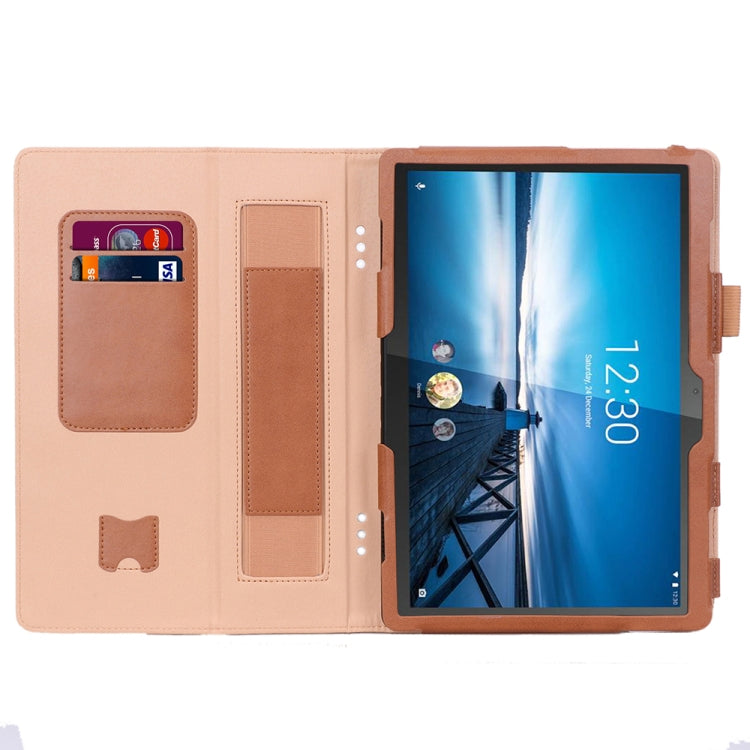 For Lenovo Tab P10 TB-X705F & Tab M10 FHD REL TB-X605FC/LC & Tab M10 TB-X605F / TB-X505F Retro Texture PU Leather Horizontal Flip Leather Case with Holder & 2 Card Slots & Hand Strap