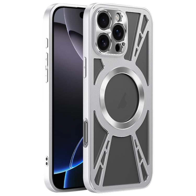 For iPhone 16 Pro Silicone Cooling Hollow Metal MagSafe Phone Case