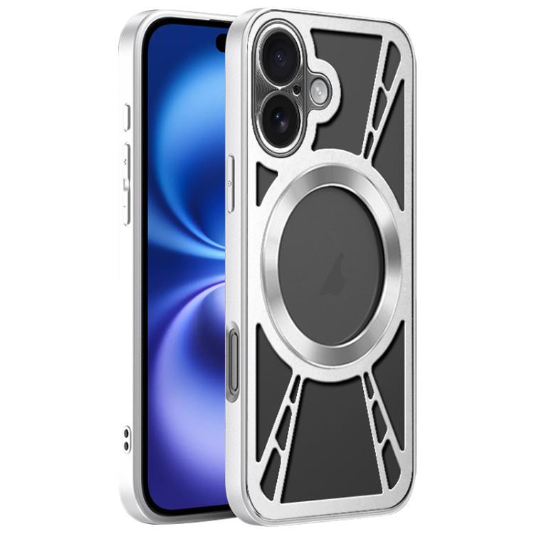 For iPhone 16 Silicone Cooling Hollow Metal MagSafe Phone Case