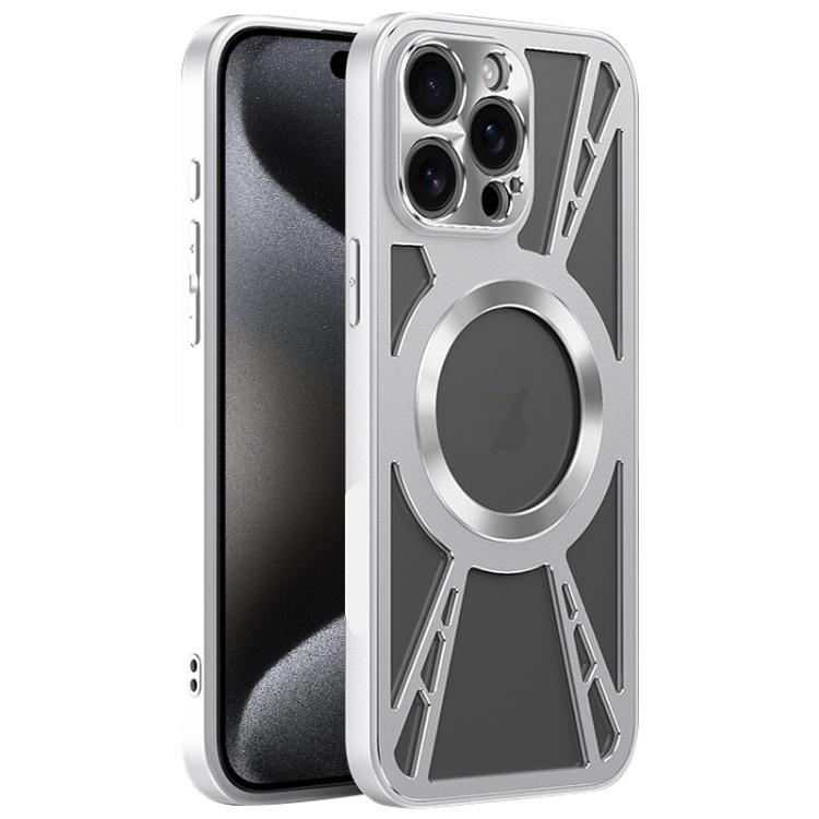 For iPhone 15 Pro Max Silicone Cooling Hollow Metal MagSafe Phone Case