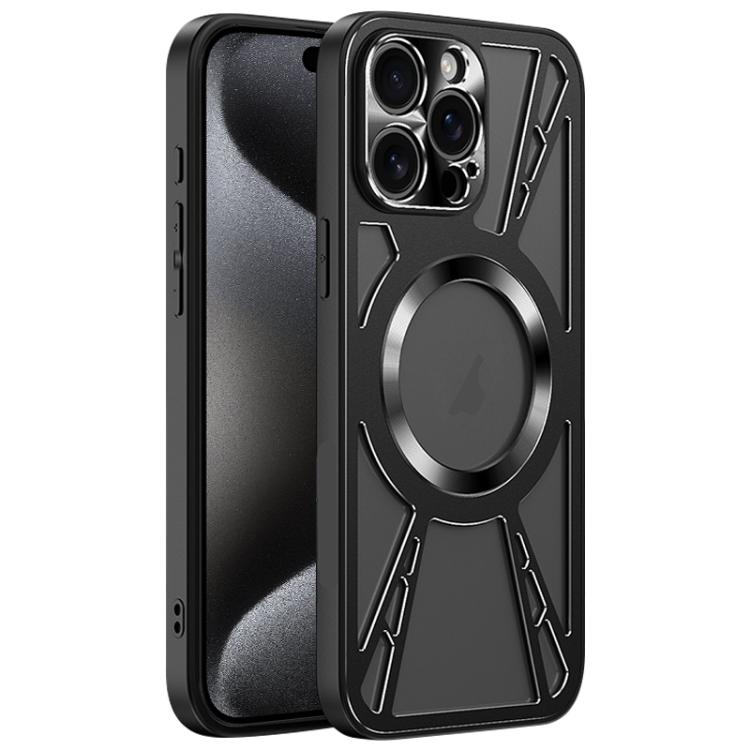 For iPhone 15 Pro Max Silicone Cooling Hollow Metal MagSafe Phone Case
