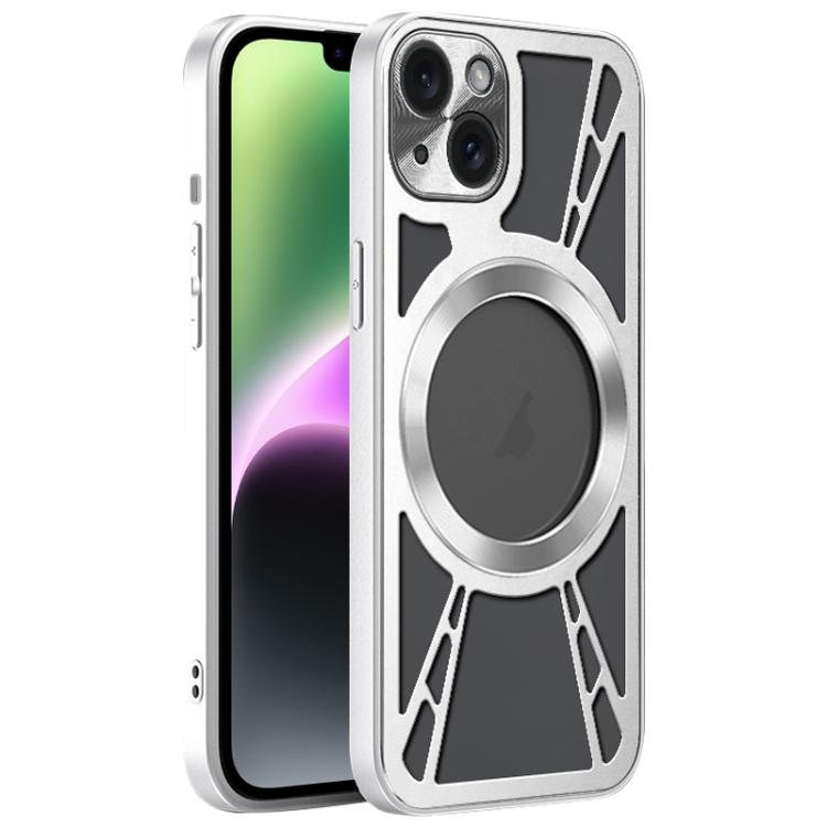 For iPhone 14 Silicone Cooling Hollow Metal MagSafe Phone Case