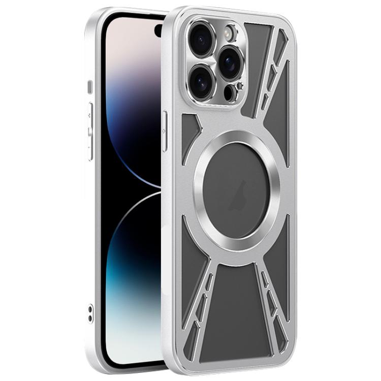 For iPhone 14 Pro Max Silicone Cooling Hollow Metal MagSafe Phone Case