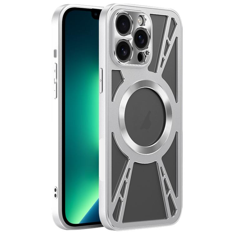 For iPhone 13 Pro Max Silicone Cooling Hollow Metal MagSafe Phone Case