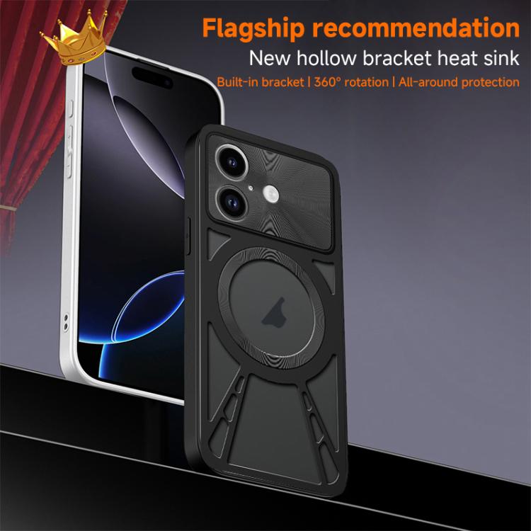 For iPhone 14 Silicone Cooling Hollow Metal MagSafe Phone Case