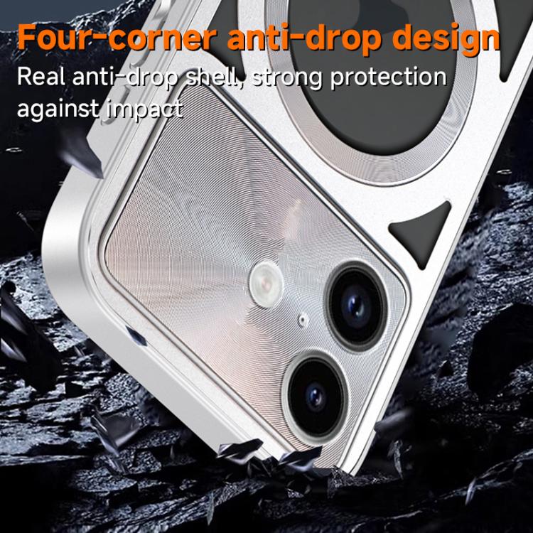 For iPhone 16 Pro Silicone Cooling Hollow Metal MagSafe Phone Case