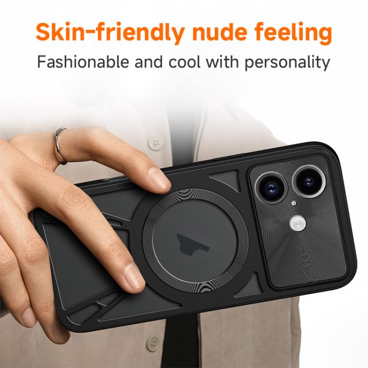 For iPhone 16 Pro Silicone Cooling Hollow Metal MagSafe Phone Case