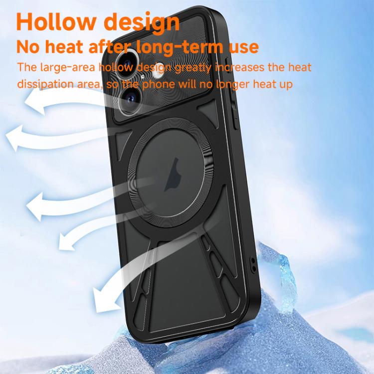 For iPhone 16 Pro Silicone Cooling Hollow Metal MagSafe Phone Case