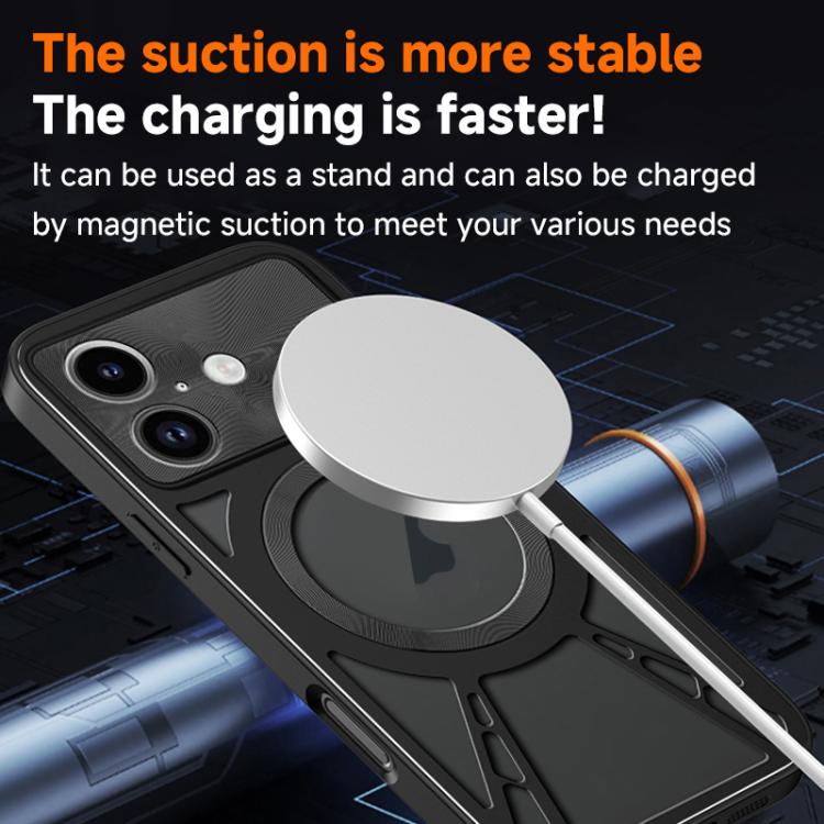 For iPhone 16 Pro Silicone Cooling Hollow Metal MagSafe Phone Case