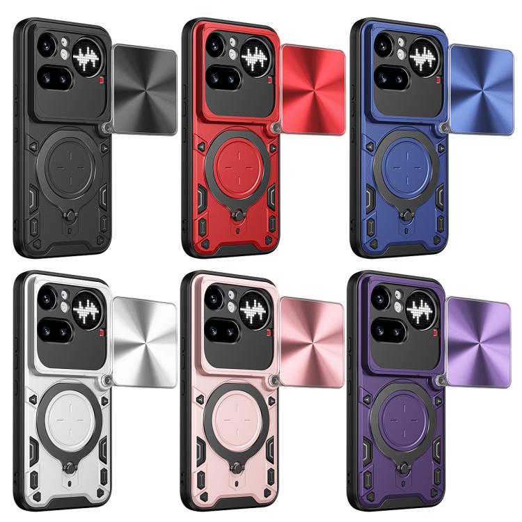 For Nothing Phone 4a Pro CD Texture Sliding Camshield Magnetic Holder Phone Case