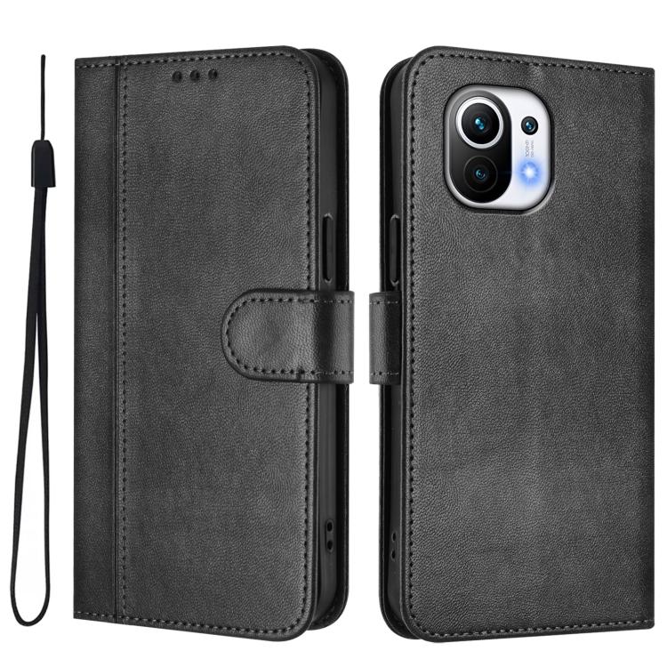 For Xiaomi Mi 11 Line Splicing Buckle Retro Leather Phone Case
