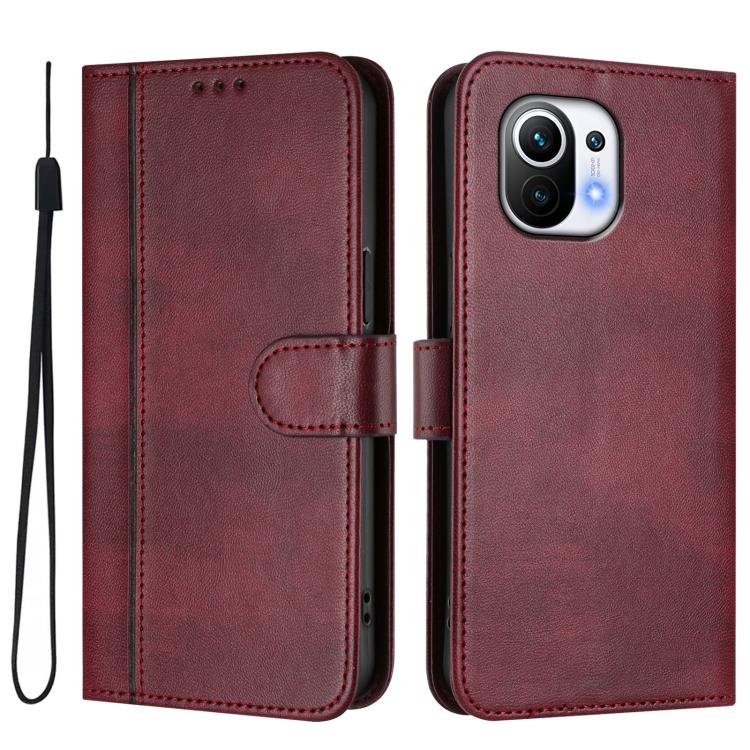 For Xiaomi Mi 11 Line Splicing Buckle Retro Leather Phone Case