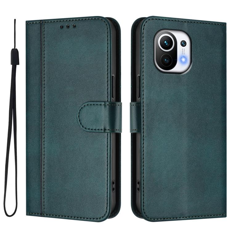 For Xiaomi Mi 11 Line Splicing Buckle Retro Leather Phone Case