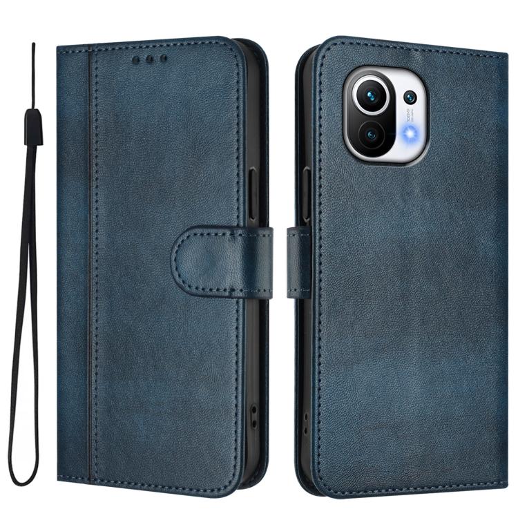 For Xiaomi Mi 11 Line Splicing Buckle Retro Leather Phone Case