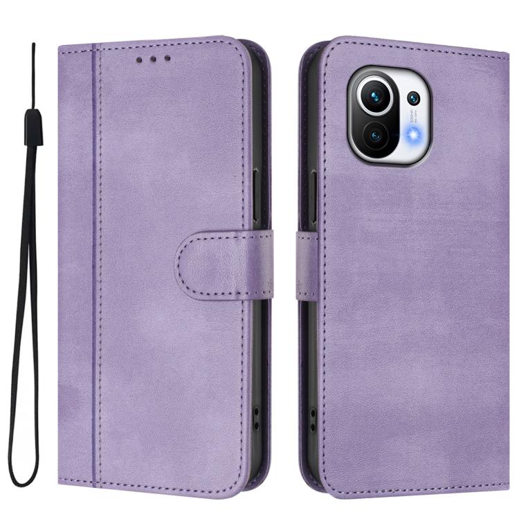 For Xiaomi Mi 11 Line Splicing Buckle Retro Leather Phone Case