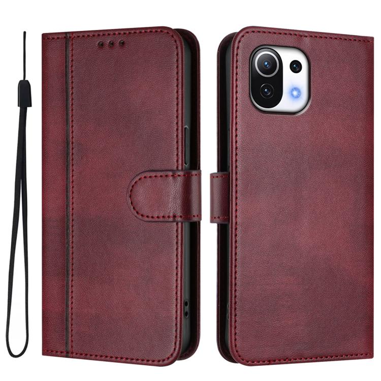 For Xiaomi Mi 11 Lite / Mi 11 Lite 5G Line Splicing Buckle Retro Leather Phone Case