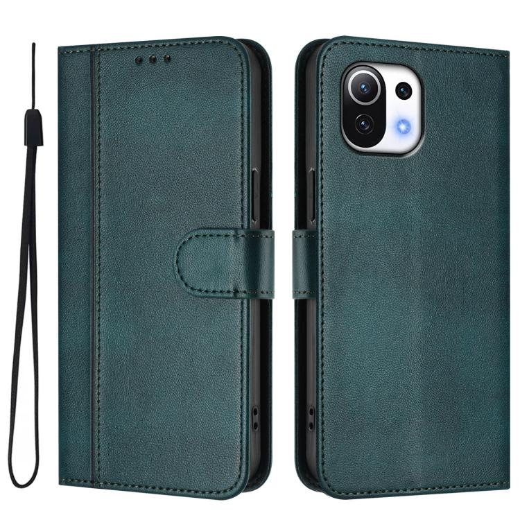 For Xiaomi Mi 11 Lite / Mi 11 Lite 5G Line Splicing Buckle Retro Leather Phone Case
