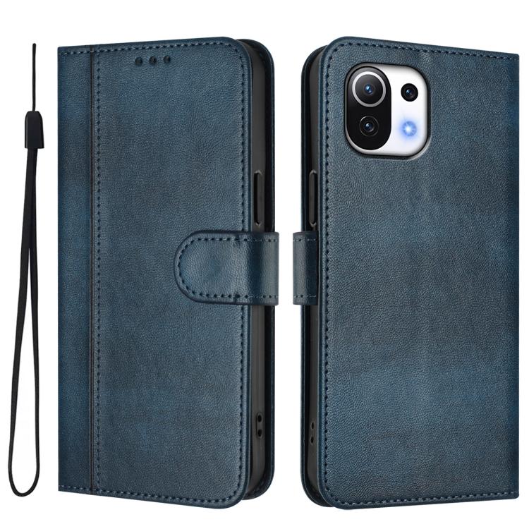 For Xiaomi Mi 11 Lite / Mi 11 Lite 5G Line Splicing Buckle Retro Leather Phone Case