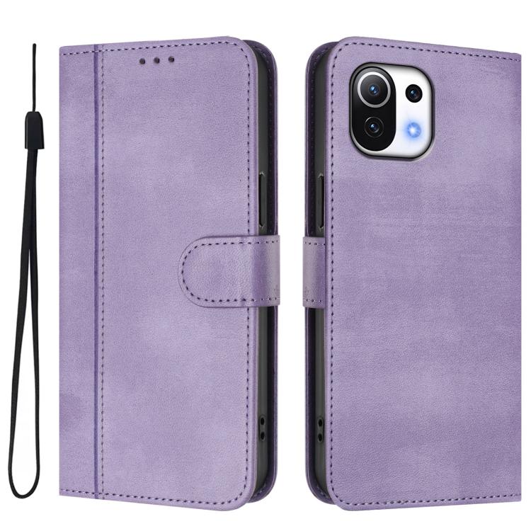 For Xiaomi Mi 11 Lite / Mi 11 Lite 5G Line Splicing Buckle Retro Leather Phone Case