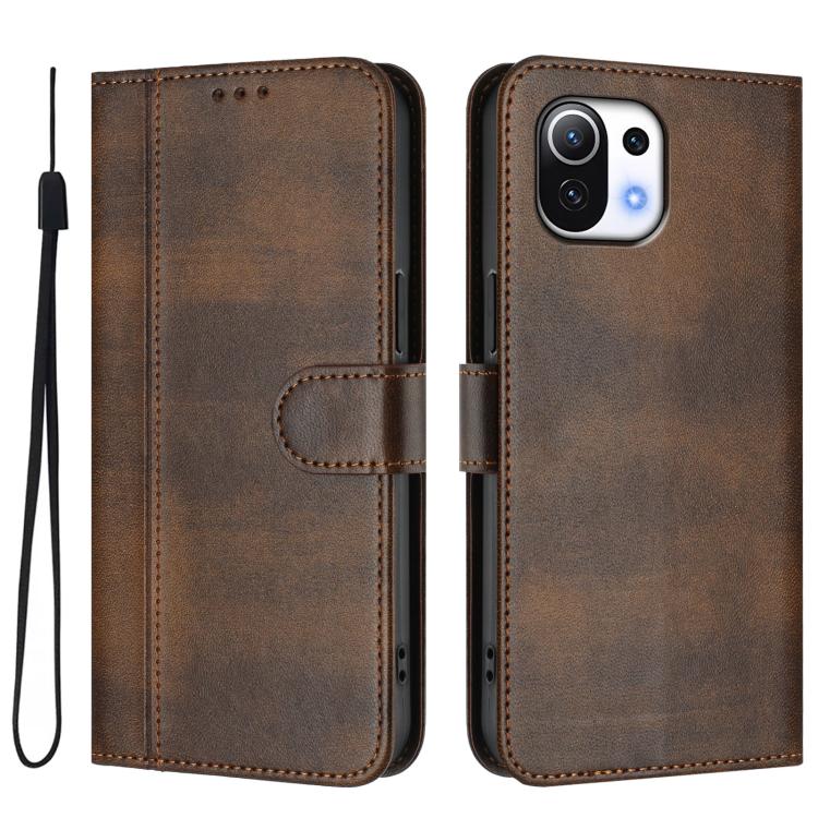 For Xiaomi Mi 11 Lite / Mi 11 Lite 5G Line Splicing Buckle Retro Leather Phone Case