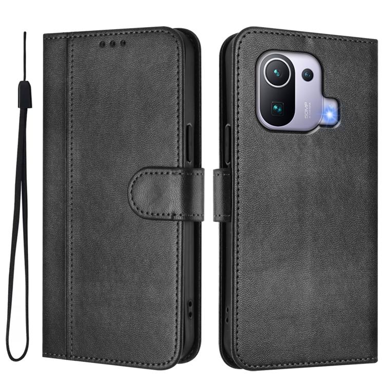 For Xiaomi Mi 11 Pro Line Splicing Buckle Retro Leather Phone Case