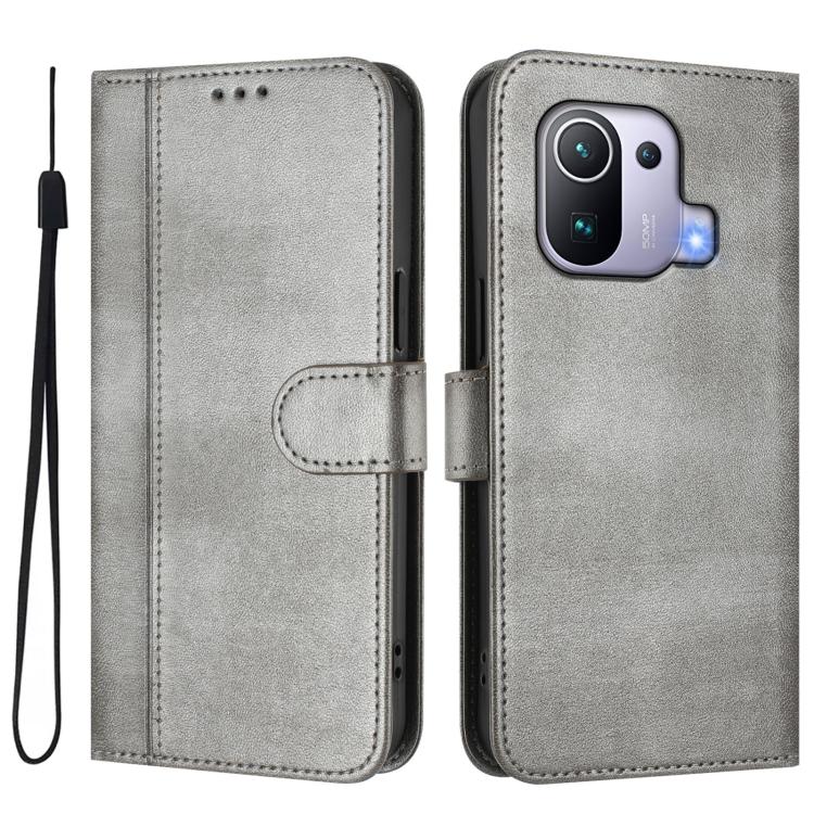 For Xiaomi Mi 11 Pro Line Splicing Buckle Retro Leather Phone Case