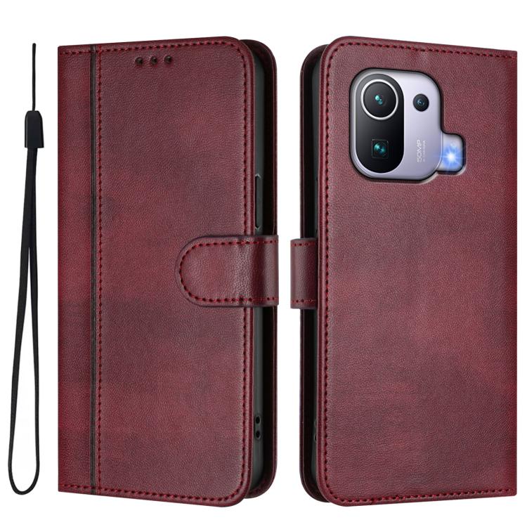 For Xiaomi Mi 11 Pro Line Splicing Buckle Retro Leather Phone Case