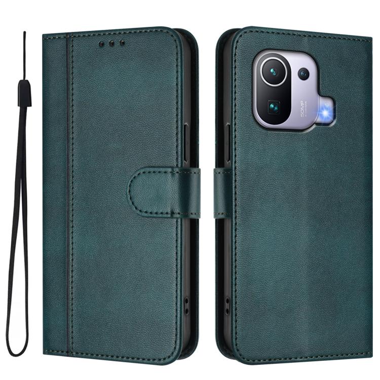 For Xiaomi Mi 11 Pro Line Splicing Buckle Retro Leather Phone Case