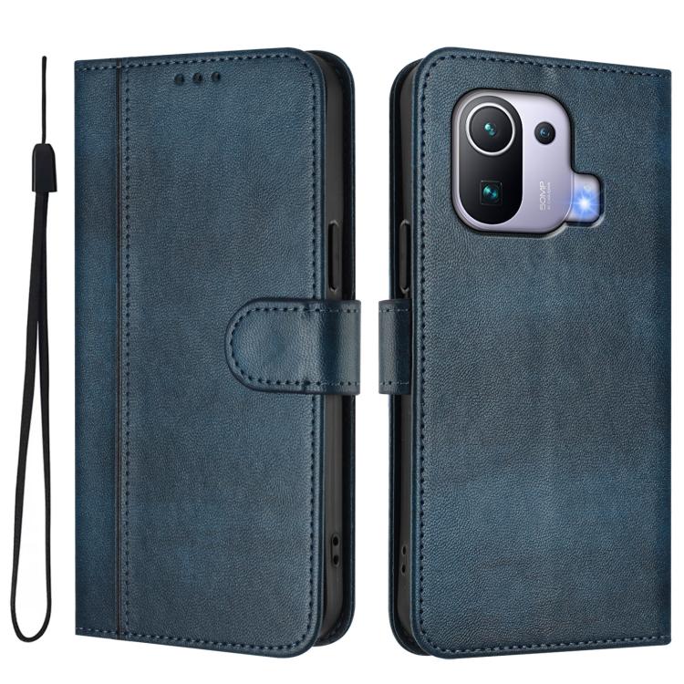For Xiaomi Mi 11 Pro Line Splicing Buckle Retro Leather Phone Case