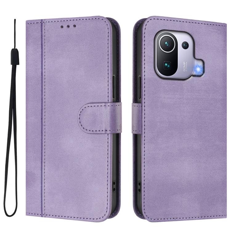 For Xiaomi Mi 11 Pro Line Splicing Buckle Retro Leather Phone Case