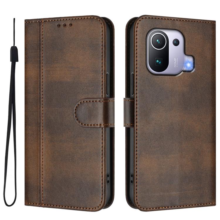 For Xiaomi Mi 11 Pro Line Splicing Buckle Retro Leather Phone Case