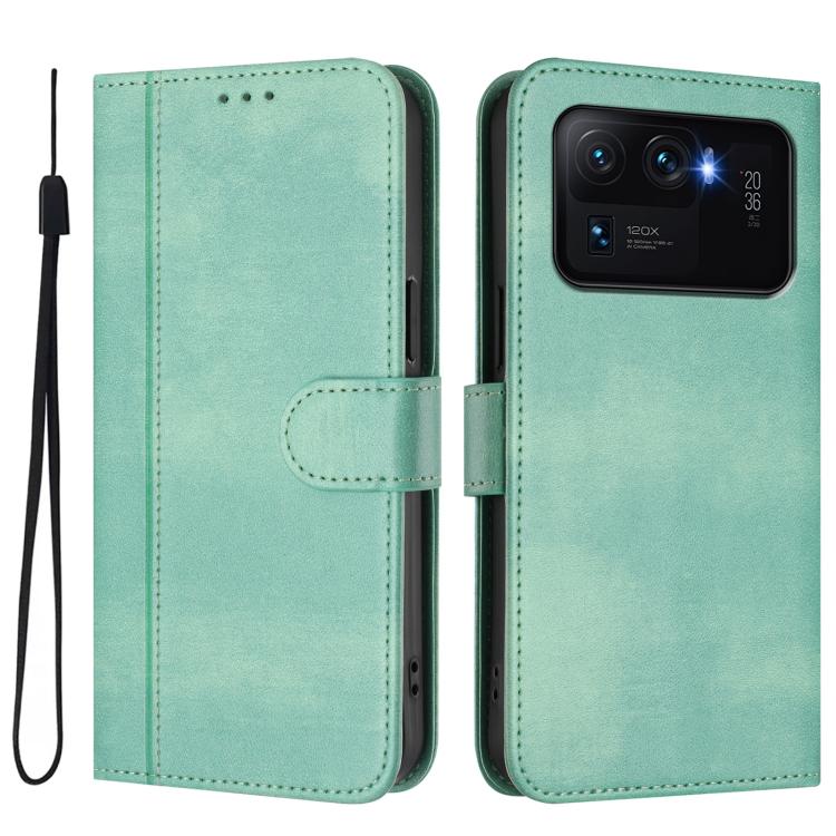 For Xiaomi Mi 11 Ultra Line Splicing Buckle Retro Leather Phone Case