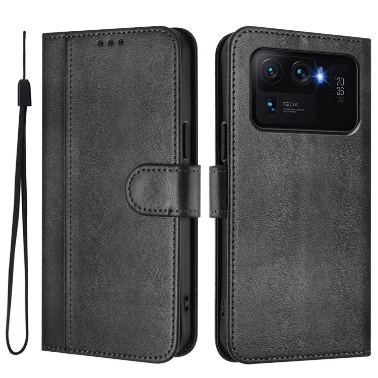 For Xiaomi Mi 11 Ultra Line Splicing Buckle Retro Leather Phone Case