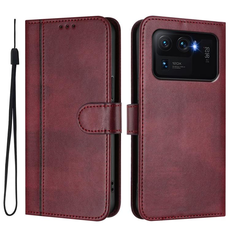 For Xiaomi Mi 11 Ultra Line Splicing Buckle Retro Leather Phone Case