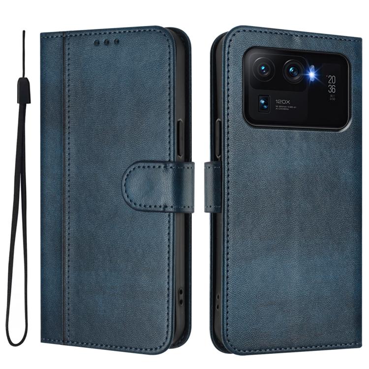 For Xiaomi Mi 11 Ultra Line Splicing Buckle Retro Leather Phone Case