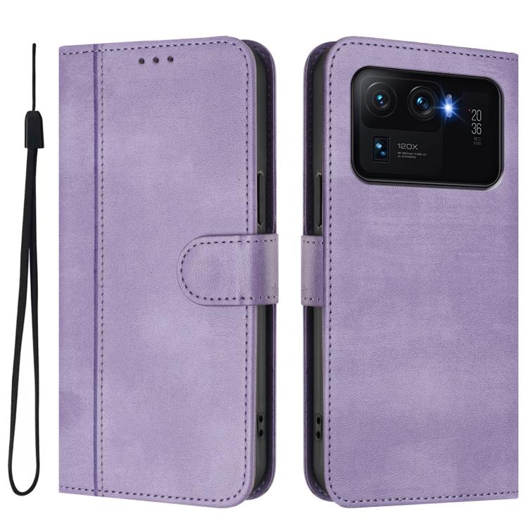 For Xiaomi Mi 11 Ultra Line Splicing Buckle Retro Leather Phone Case